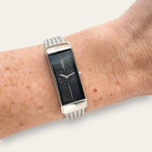 Load image into Gallery viewer, Vintage YSL Watch | Rectangular Black Dial Herringbone Mesh Bracelet, Quartz