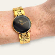 Load image into Gallery viewer, Vintage Christian Dior 3041 Black Moon Watch — 1980s Gold-Tone, Quartz