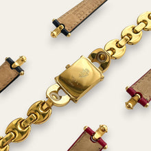 Load image into Gallery viewer, Vintage Gucci 1800L Watch Gold Plated Horsebit Bracelet Leather Straps, Quartz
