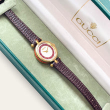 Load image into Gallery viewer, Vintage Gucci Stack Watch | Roman Numeral Dial Gold Burgundy Enamel 2000L