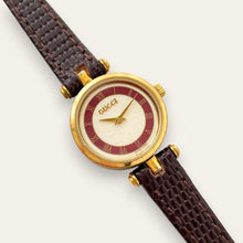 Load image into Gallery viewer, Vintage Gucci Stack Watch | Roman Numeral Dial Gold Burgundy Enamel 2000L