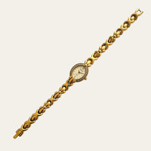 Load image into Gallery viewer, Vintage F. Hinds Gold Plated Ladies Watch Crystal Bezel Bracelet Strap, Quartz