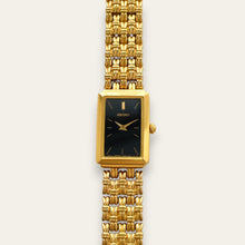 Load image into Gallery viewer, Vintage Seiko Gold-Plated Ladies' Tank Watch, Black Dial — Quartz