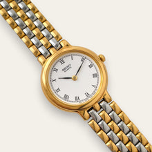 Load image into Gallery viewer, Vintage Seiko Two-Tone Watch, White Dial, Roman Numerals, Gold Bezel, Quartz