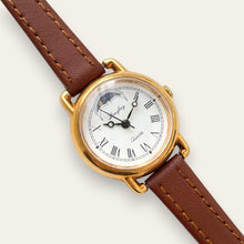 Load image into Gallery viewer, Vintage Louifrey Moonphase Ladies' Gold-Tone Watch | White Dial, Quartz