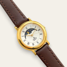 Load image into Gallery viewer, Vintage Lorus by Seiko Sun & Moon Ladies Watch, Leather Strap, Quartz