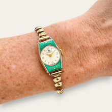 Load image into Gallery viewer, Vintage Bucherer Mechanical Cocktail Watch with Green Guilloche Enamel