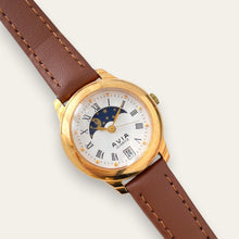 Load image into Gallery viewer, Vintage Avia Sun & Moon Ladies' Gold-Tone Watch | White Dial, Quartz