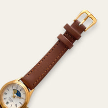 Load image into Gallery viewer, Vintage Zeon Moon Phase Ladies' Gold-Tone Watch | White Dial, Quartz
