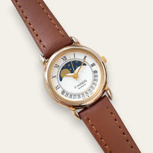 Load image into Gallery viewer, Vintage F. Hinds Moon Phase Ladies' Gold-Tone Watch | White Dial, Quartz