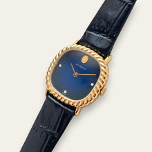 Load image into Gallery viewer, Vintage Juvenia Mechanical Watch Blue Dial Gold Rope Bezel 1970s Swiss