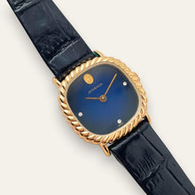 Load image into Gallery viewer, Vintage Juvenia Mechanical Watch Blue Dial Gold Rope Bezel 1970s Swiss