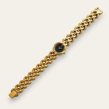 Load image into Gallery viewer, Vintage Seiko Ladies Watch Gold-Tone Black Dial Woven Bracelet Quartz