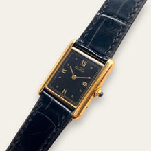 Load image into Gallery viewer, Vintage Must de Cartier Tank Vermeil Quartz Black Dial Roman Numerals