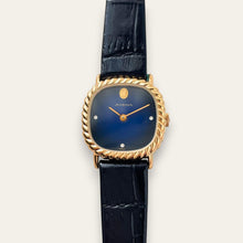 Load image into Gallery viewer, Vintage Juvenia Mechanical Watch Blue Dial Gold Rope Bezel 1970s Swiss