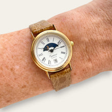 Load image into Gallery viewer, Vintage Equinox Quartz Watch Sun and Moon Dial Gold Tone Roman Numerals