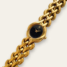 Load image into Gallery viewer, Vintage Seiko Ladies Watch Gold-Tone Black Dial Woven Bracelet Quartz