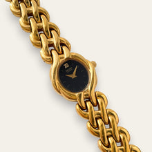 Load image into Gallery viewer, Vintage Seiko Ladies Watch Gold-Tone Black Dial Woven Bracelet Quartz