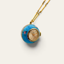 Load image into Gallery viewer, Vintage Bucherer Mechanical Ball Watch Pendant 800 Silver Blue Enamel