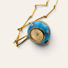 Load image into Gallery viewer, Vintage Bucherer Mechanical Ball Watch Pendant 800 Silver Blue Enamel