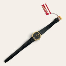 Load image into Gallery viewer, Vintage Juvenia Mechanical Watch Black Dial Gold Rope Bezel 1970s Swiss
