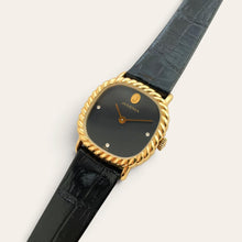 Load image into Gallery viewer, Vintage Juvenia Mechanical Watch Black Dial Gold Rope Bezel 1970s Swiss