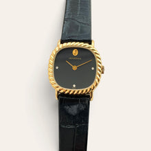 Load image into Gallery viewer, Vintage Juvenia Mechanical Watch Black Dial Gold Rope Bezel 1970s Swiss