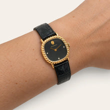 Load image into Gallery viewer, Vintage Juvenia Mechanical Watch Black Dial Gold Rope Bezel 1970s Swiss