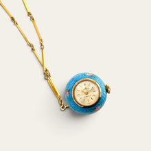 Load image into Gallery viewer, Vintage Bucherer Mechanical Ball Watch Pendant 800 Silver Blue Enamel