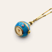 Load image into Gallery viewer, Vintage Bucherer Mechanical Ball Watch Pendant 800 Silver Blue Enamel