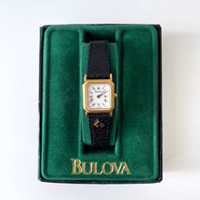 Load image into Gallery viewer, 1994 Ladies' Bulova Tank Style Quartz Watch With Gold-Plated Case and Leather Strap
