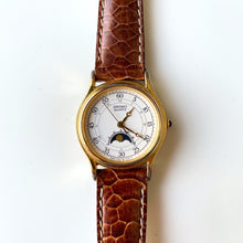 Load image into Gallery viewer, Ladies' 90s Moon Phase Seiko Quartz Watch with Brown Leather Strap