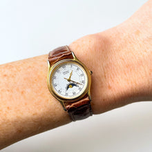 Load image into Gallery viewer, Ladies' 90s Moon Phase Seiko Quartz Watch with Brown Leather Strap