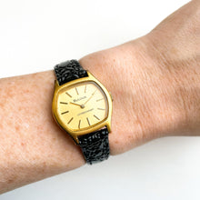 Load image into Gallery viewer, Vintage Ladies' Bulova Longchamp Mechanical Watch with Black Leather Strap