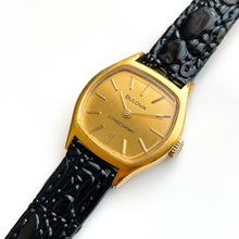 Load image into Gallery viewer, Vintage Ladies' Bulova Longchamp Mechanical Watch with Black Leather Strap