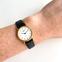 Load image into Gallery viewer, Vintage 1995 Ladies' Gold-Plated Longines Quartz Watch with Black Leather Strap