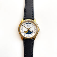 Load image into Gallery viewer, Vintage Ladies Alfex Moon Phase Watch with Black Leather Strap
