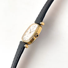 Load image into Gallery viewer, Very Thin 1980s Gold-Plated Ladies' Seiko Exceline Watch with Black Leather Strap