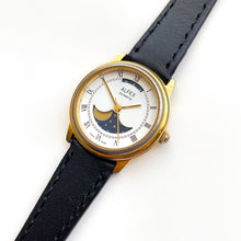 Load image into Gallery viewer, Vintage Ladies Alfex Moon Phase Watch with Black Leather Strap
