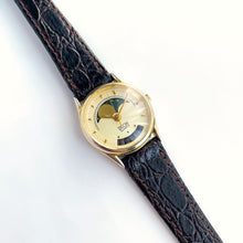 Load image into Gallery viewer, Vintage Ladies Zeon Moon Phase Quartz Watch with Dark Brown Leather Strap