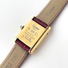 Load image into Gallery viewer, Vintage 1982 Cartier Tank Must Vermeil - Mechanical Movement - Gold-Plated Silver 925 with Burgundy Dial and Leather Strap