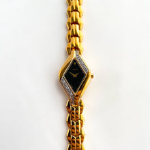 Load image into Gallery viewer, Very Rare 1995 Gold-Plated Asymmetrical Lassale (Seiko) Quartz Watch with Black Dial and Diamond Set Bezel