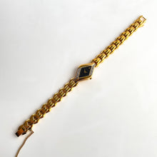Load image into Gallery viewer, Very Rare 1995 Gold-Plated Asymmetrical Lassale (Seiko) Quartz Watch with Black Dial and Diamond Set Bezel