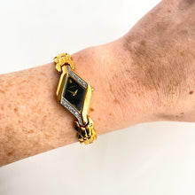 Load image into Gallery viewer, Very Rare 1995 Gold-Plated Asymmetrical Lassale (Seiko) Quartz Watch with Black Dial and Diamond Set Bezel