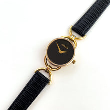 Load image into Gallery viewer, 90s Gold-Plated Gucci Watch with Black Leather Strap