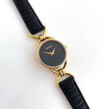 Load image into Gallery viewer, 90s Gold-Plated Gucci Watch with Black Leather Strap