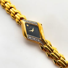 Load image into Gallery viewer, Very Rare 1995 Gold-Plated Asymmetrical Lassale (Seiko) Quartz Watch with Black Dial and Diamond Set Bezel