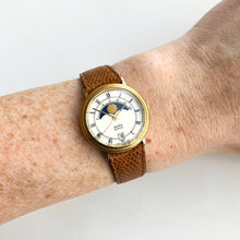 Load image into Gallery viewer, Vintage Ladies Alfex Moon Phase Quartz Watch with Brown Leather Strap