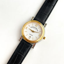 Load image into Gallery viewer, Ladies' Gold-Plated Christian Bernard Quartz Watch with Black Leather Strap