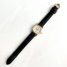 Load image into Gallery viewer, Ladies' Gold-Plated Christian Bernard Quartz Watch with Black Leather Strap